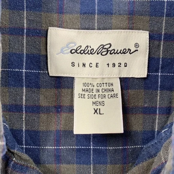 Eddie Bauer Blue Brown Plaid Flannel Long‎ Sleeve Shirt Mens XL - Picture 5 of 8